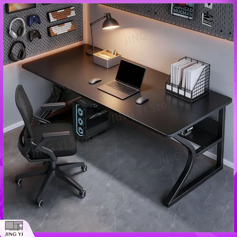 Desk Setup Black And Wood - Черный игровой стол для киберспортивных ПК-комплектаций,