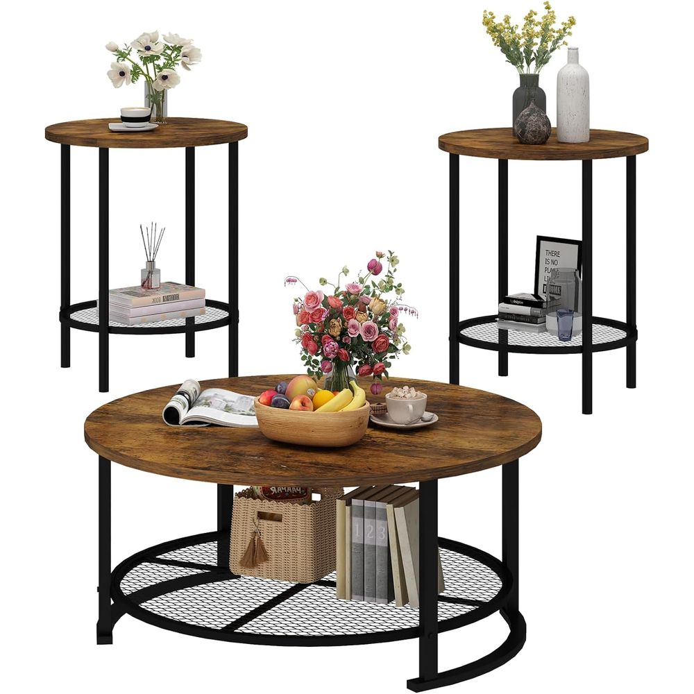 Desk Setup Wood - Комплект круглых кофейных и приставных столиков