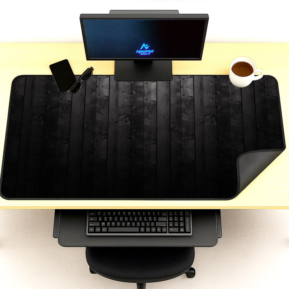Desk Setup Black And Wood - Огромный коврик для мыши 2000x1000, деревянный