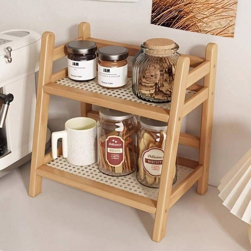 Desk Setup Wood - Двухуровневая бамбуковая полка для хранения на