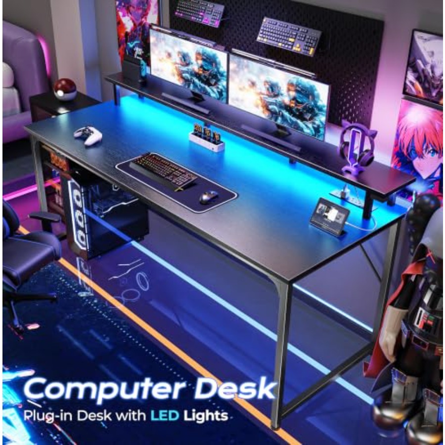 Игровой стол с LED-подсветкой  – обзор и цена Desk Setup Black And Wood