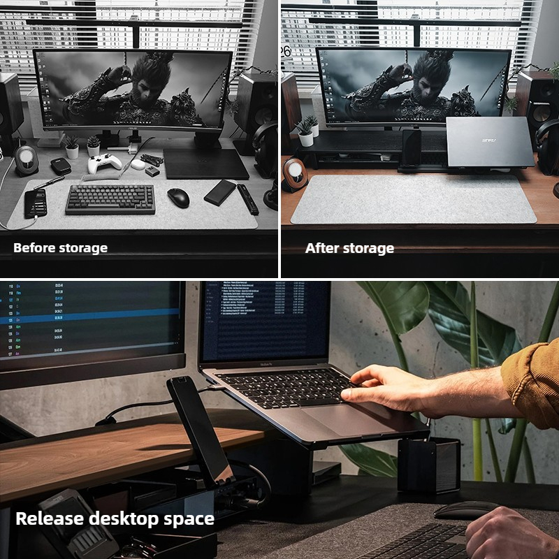 Модульная подставка для монито – обзор и цена Desk Setup Black And Wood