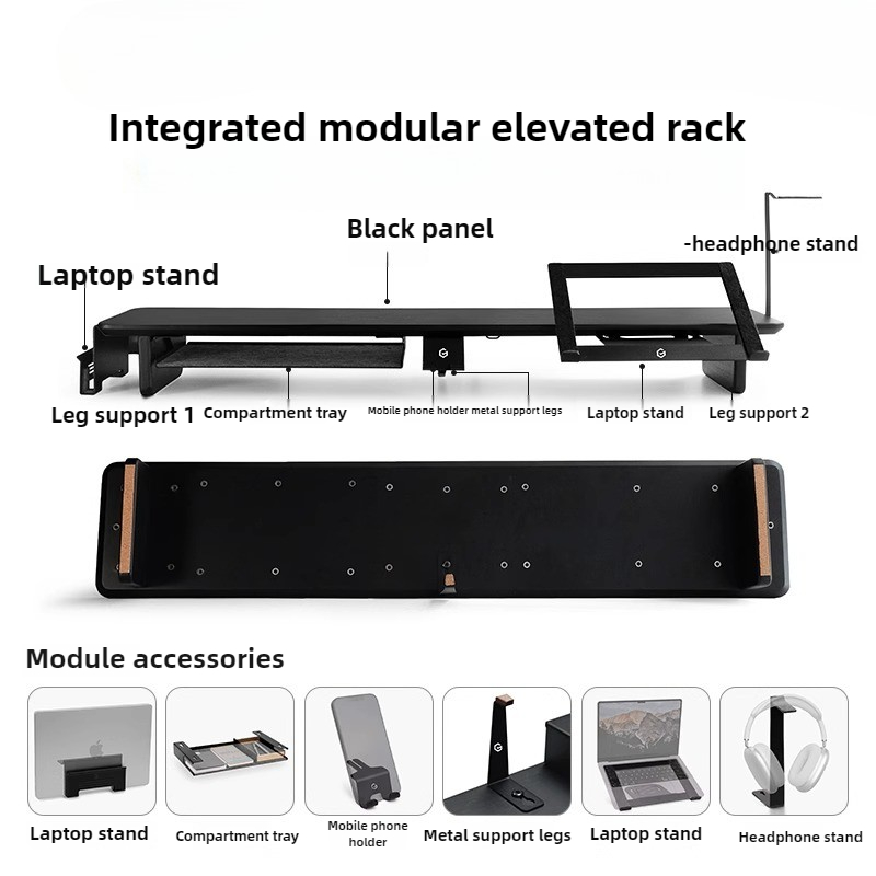 Модульная подставка для монито – обзор и цена Desk Setup Black And Wood